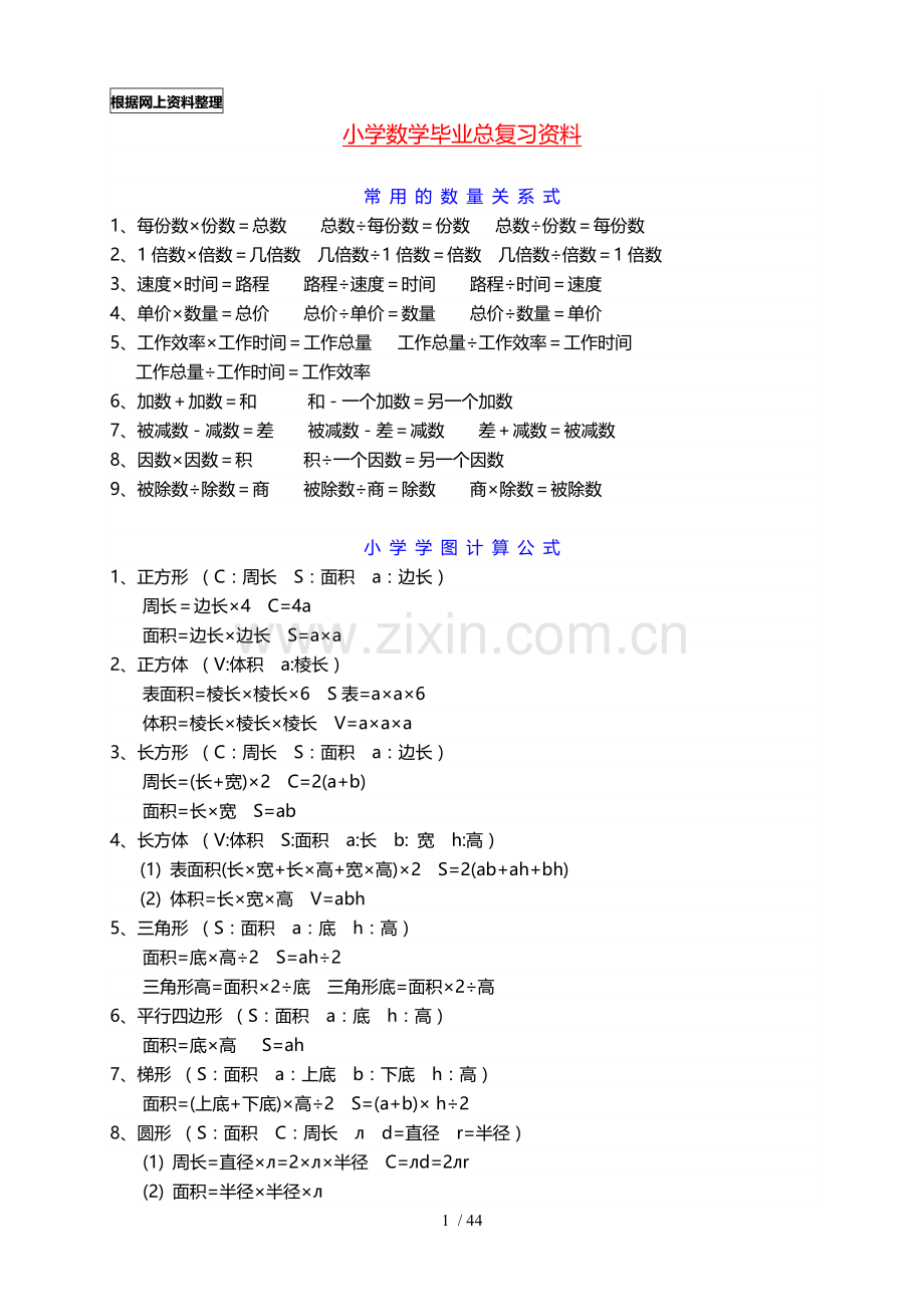 小学教育数学总复习资料(根据网上资料整理).doc_第1页