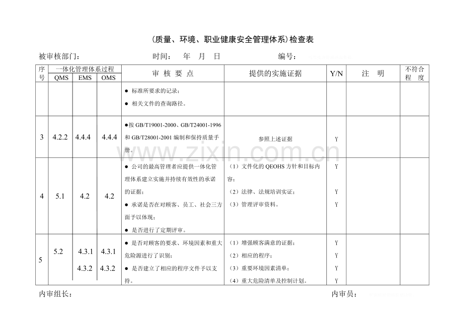 质量环境职业健康安全体化管理体系内部审核检查表.doc_第3页