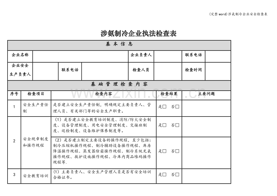 涉氨制冷企业安全检查表.doc_第1页