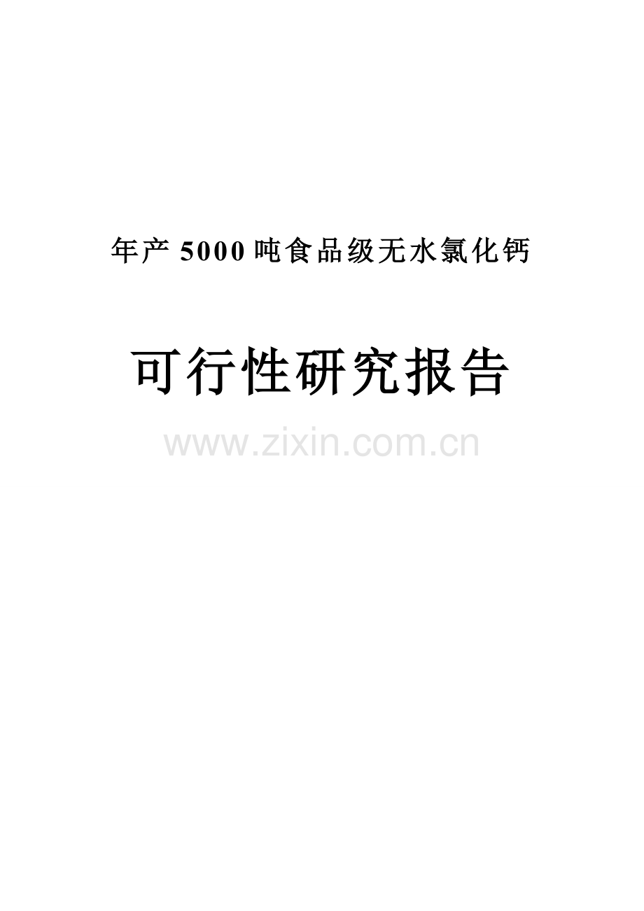 年产5000吨食品级无水氯化钙(盐酸石灰石)资金申请研究.doc_第1页