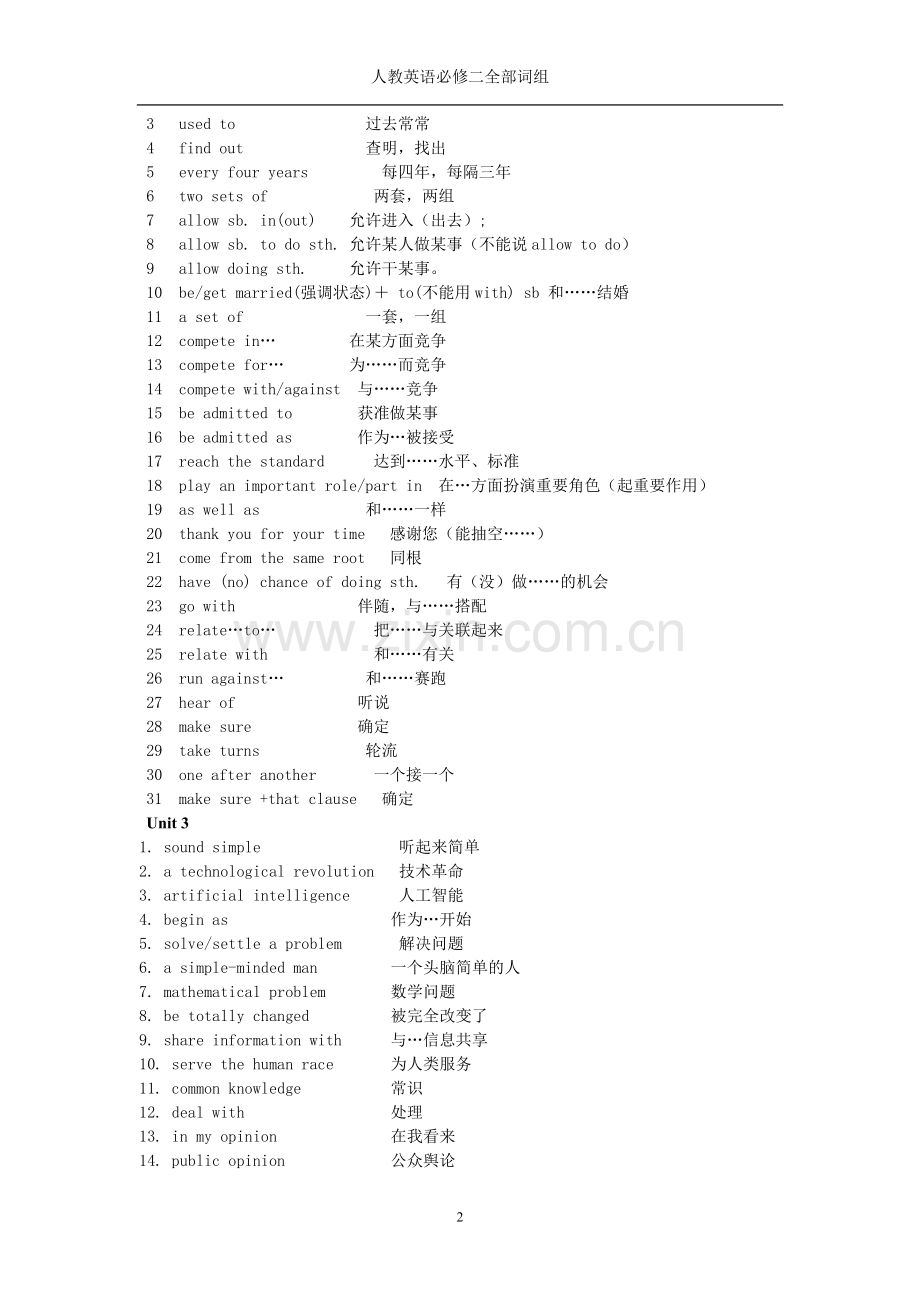 人教英语必修二全部词组.doc_第2页