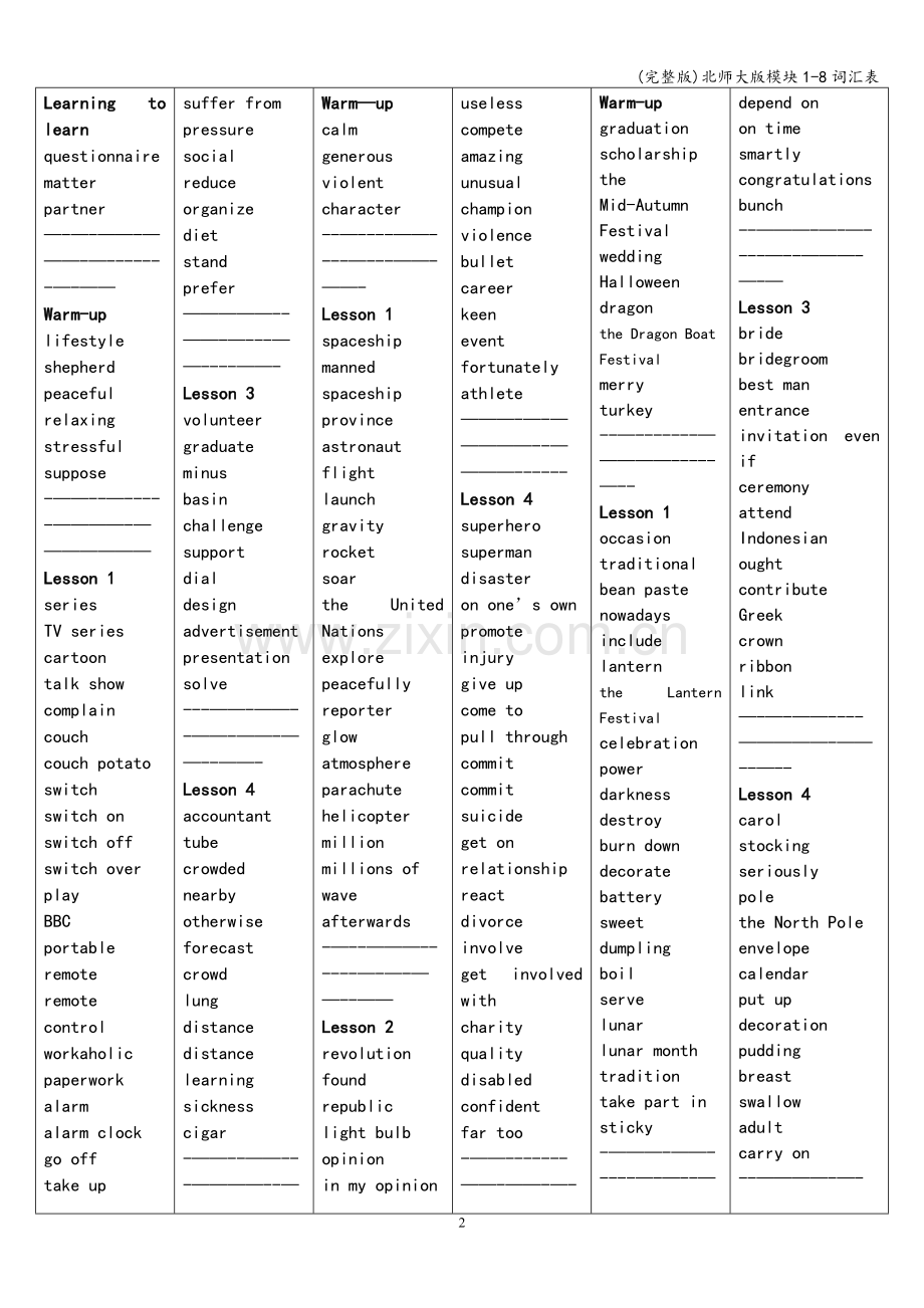 北师大版模块1-8词汇表.doc_第2页