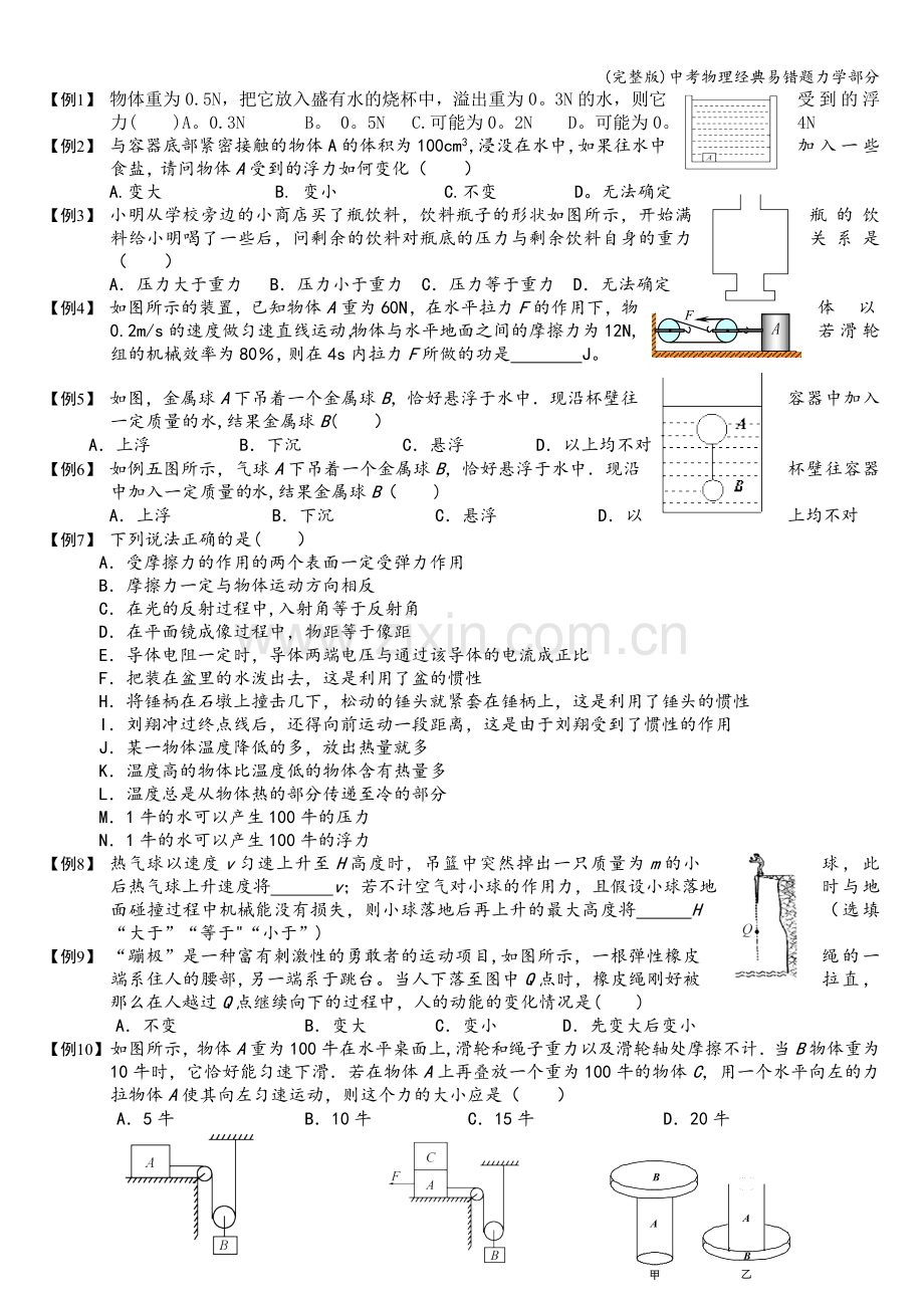 中考物理经典易错题力学部分.doc_第1页