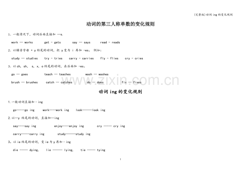 动词ing的变化规则.doc_第1页