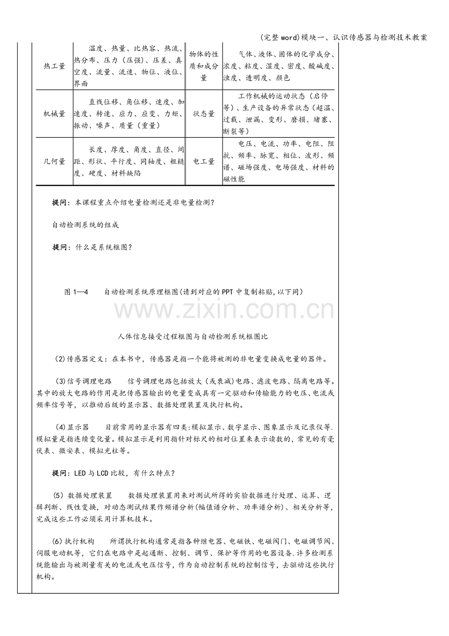 模块一、认识传感器与检测技术教案.doc_第2页