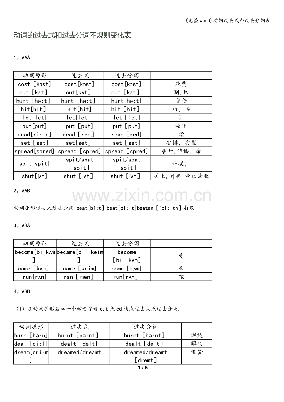 动词过去式和过去分词表.doc_第1页