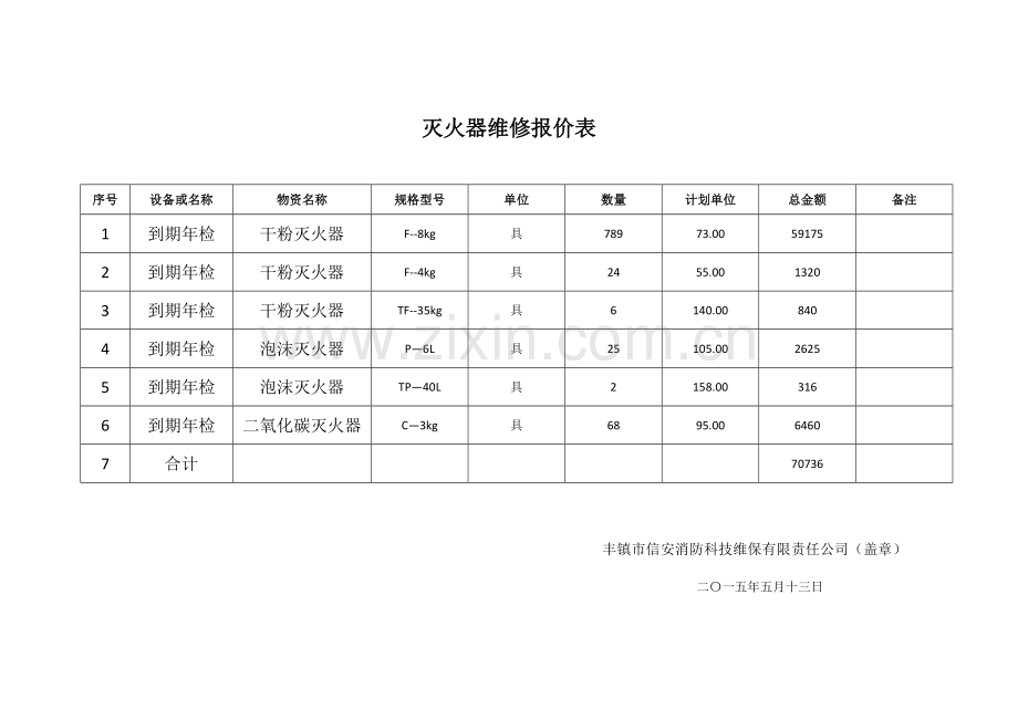 灭火器维修报价表.doc_第1页