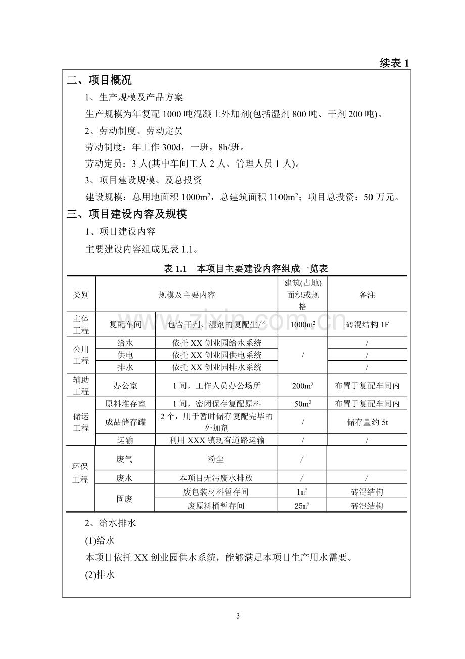 新建建筑材料年复配1000吨混凝土外加剂项目可行性投资环境影响评估报告.doc_第3页