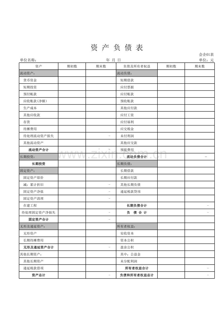 企业资产负债表及利润表(模板).xls_第1页