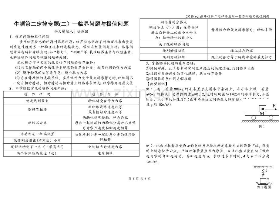 牛顿第二定律的应用—临界问题与极值问题.doc_第1页