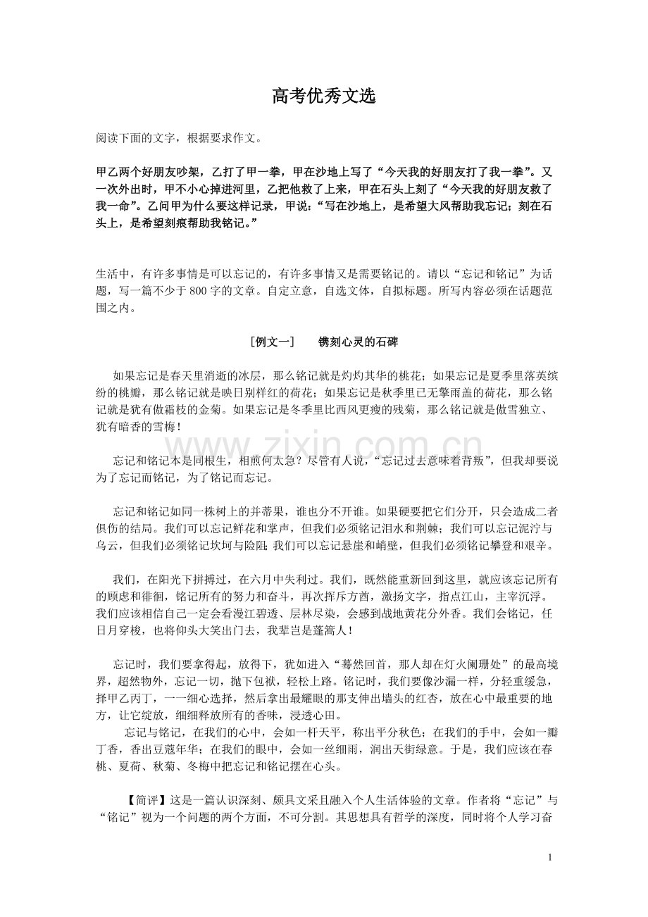 高考优秀文选---在忘记与铭记的两岸.doc_第1页