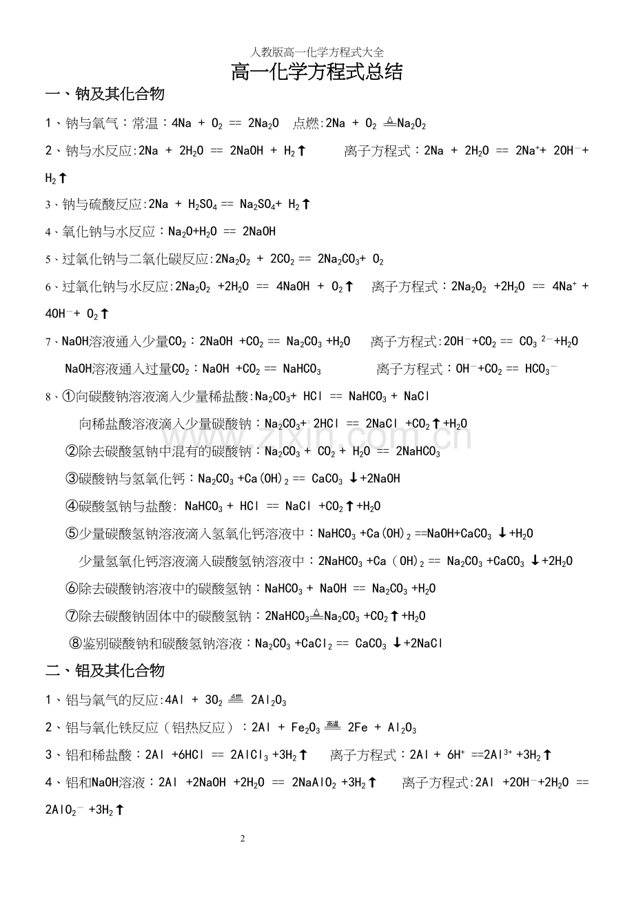 人教版高一化学方程式大全.docx_第2页