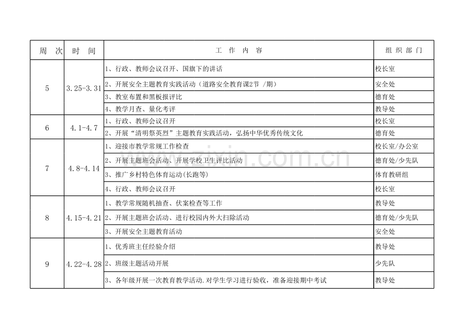 2018春季学校工作行事历.xls_第2页