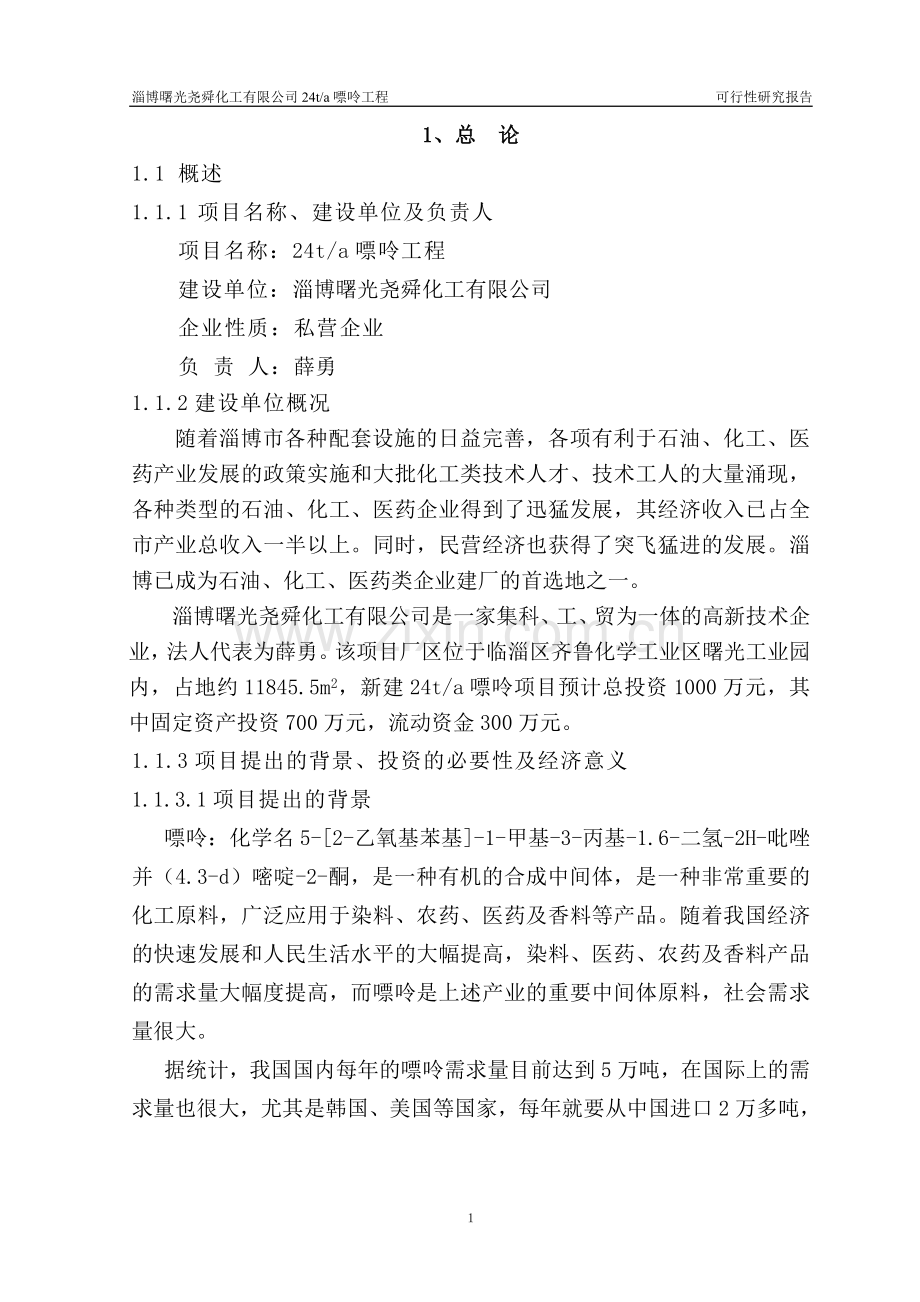 某化工有限公司嘌呤工程项目建设可行性研究报告.doc_第2页