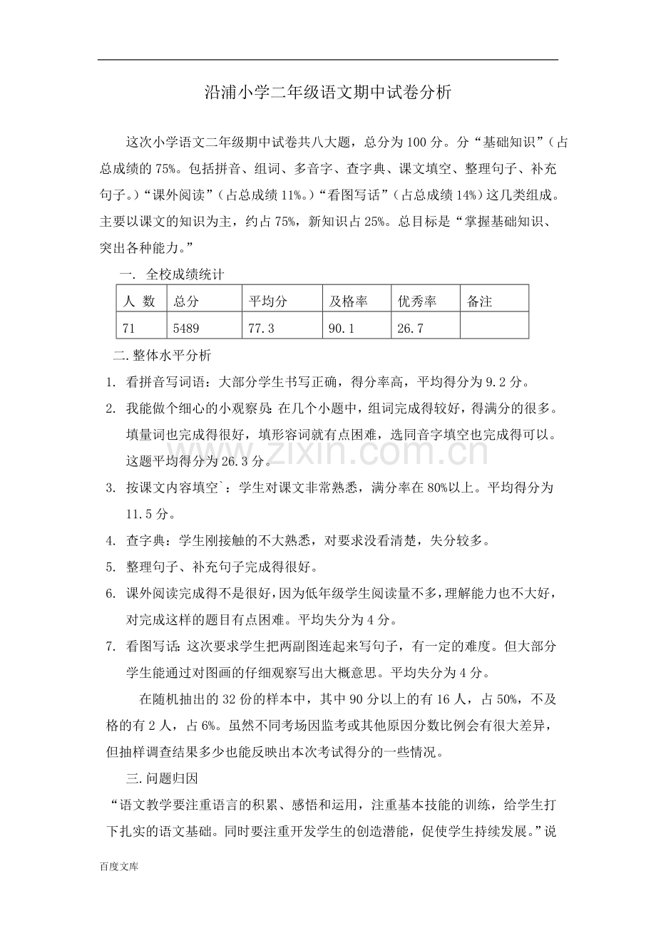 小学二年级语文期中试卷分析.doc_第1页