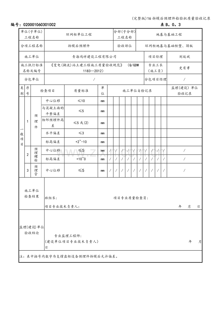 16拆模后预埋件检验批质量验收记录.doc_第2页