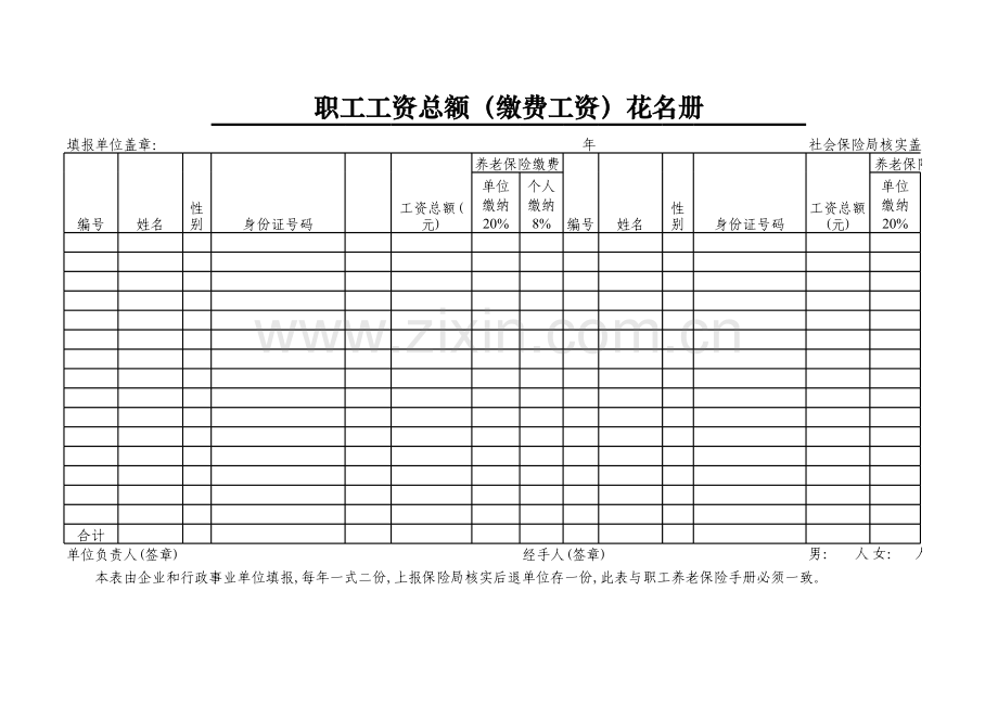 企业职工缴费工资花名册样表.xls_第2页