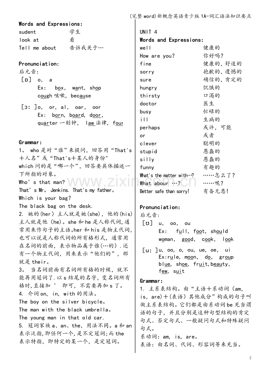 新概念英语青少版1A-词汇语法知识要点.doc_第2页