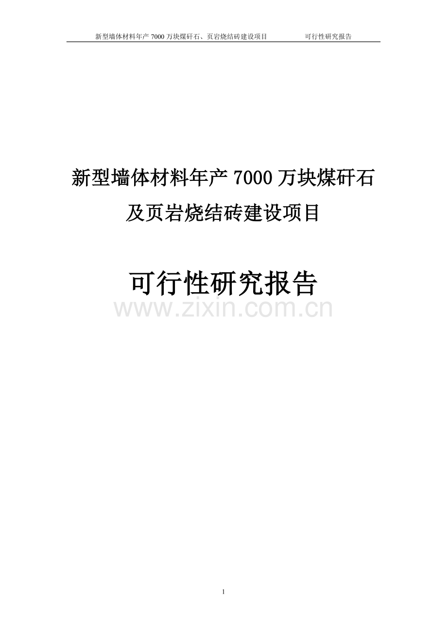 新型墙体材料年产7000万块煤矸石及页岩烧结砖项目可行性研究报告.doc_第1页