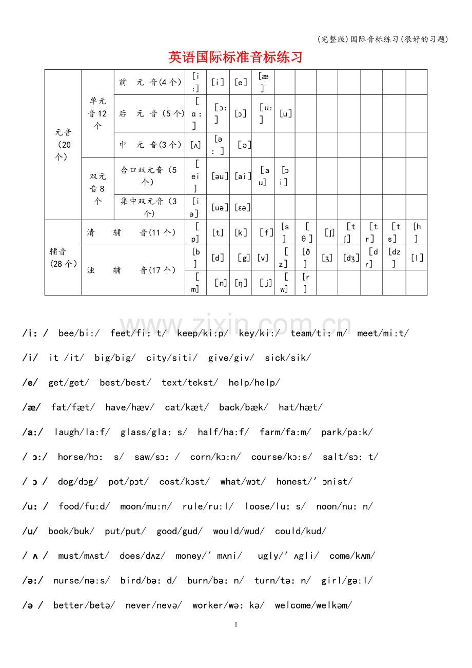 国际音标练习(很好的习题).doc_第1页