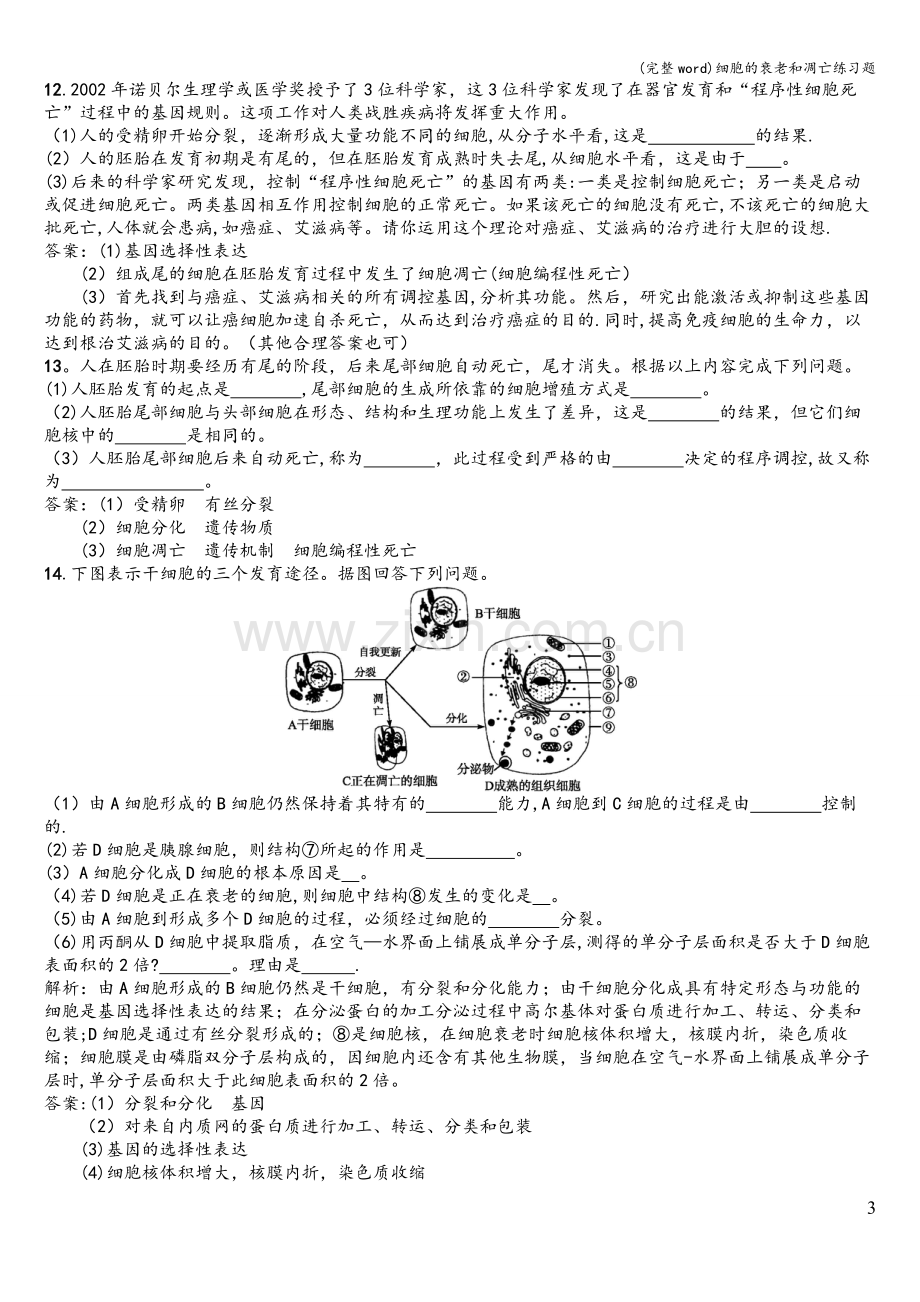 细胞的衰老和凋亡练习题.doc_第3页