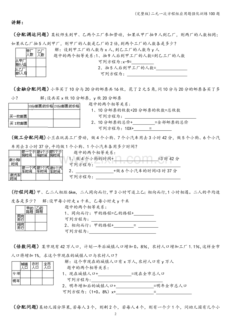 二元一次方程组应用题强化训练100题.doc_第2页