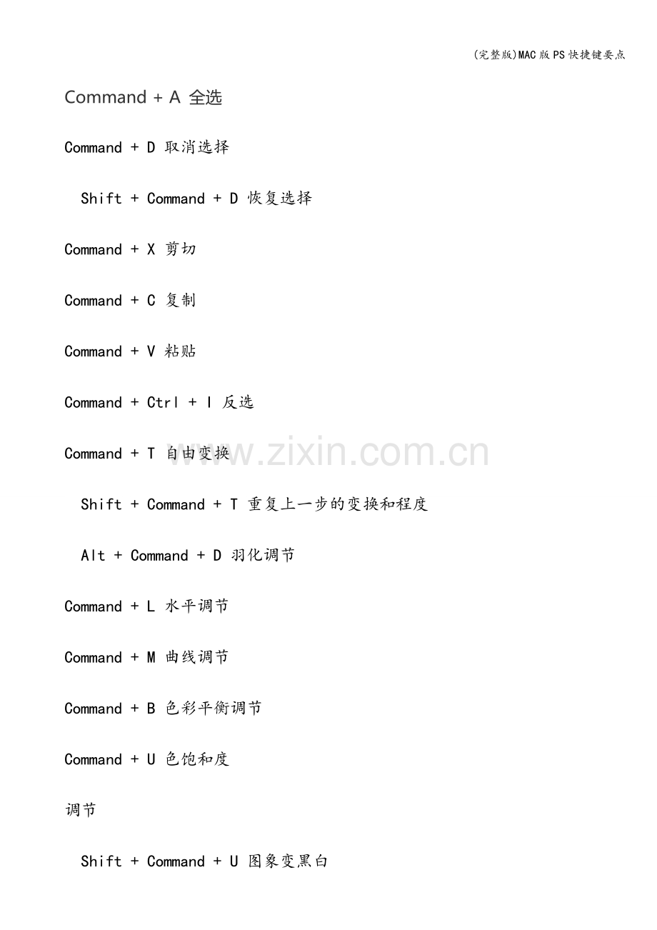 MAC版PS快捷键要点.doc_第1页