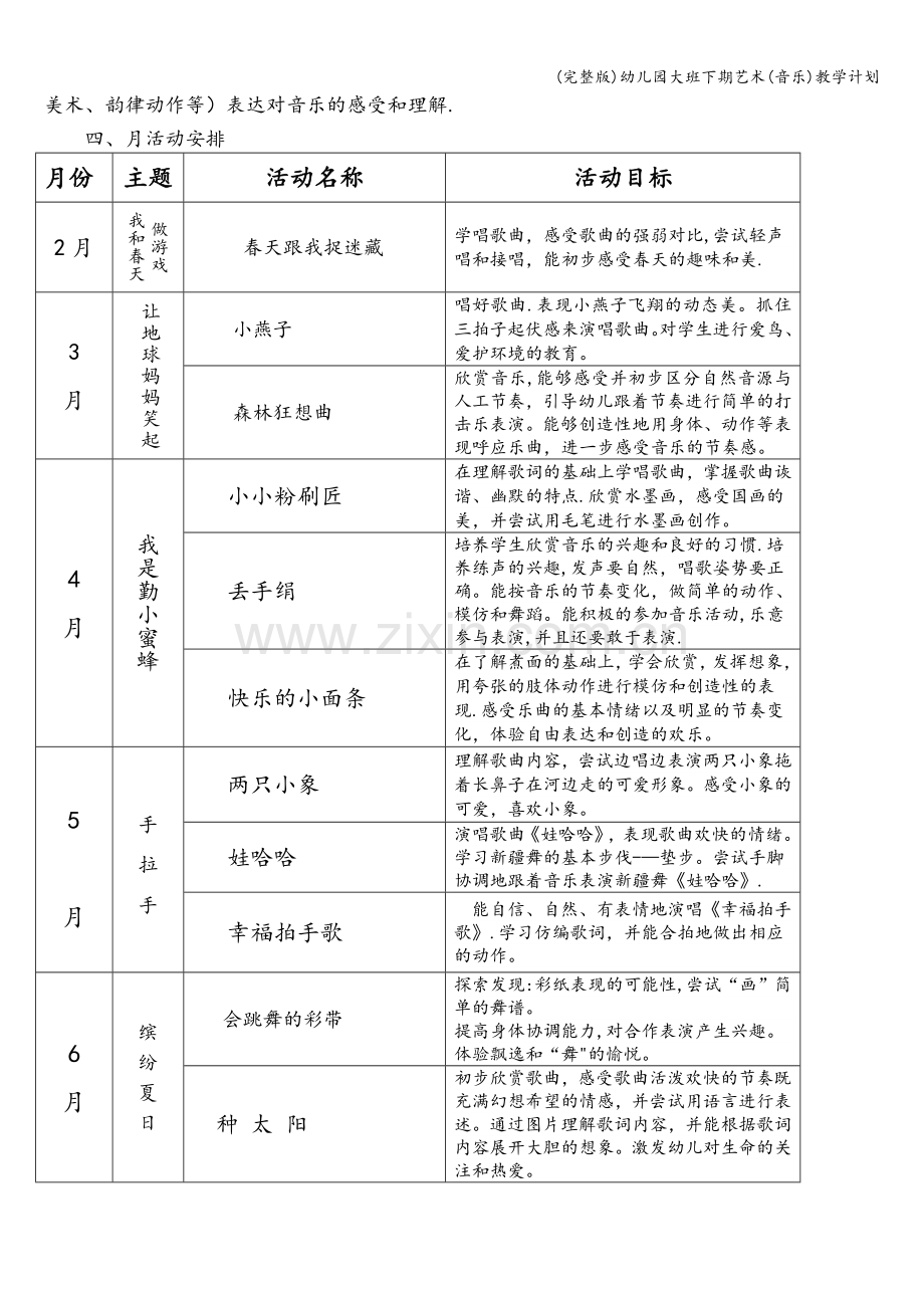 幼儿园大班下期艺术(音乐)教学计划.doc_第2页