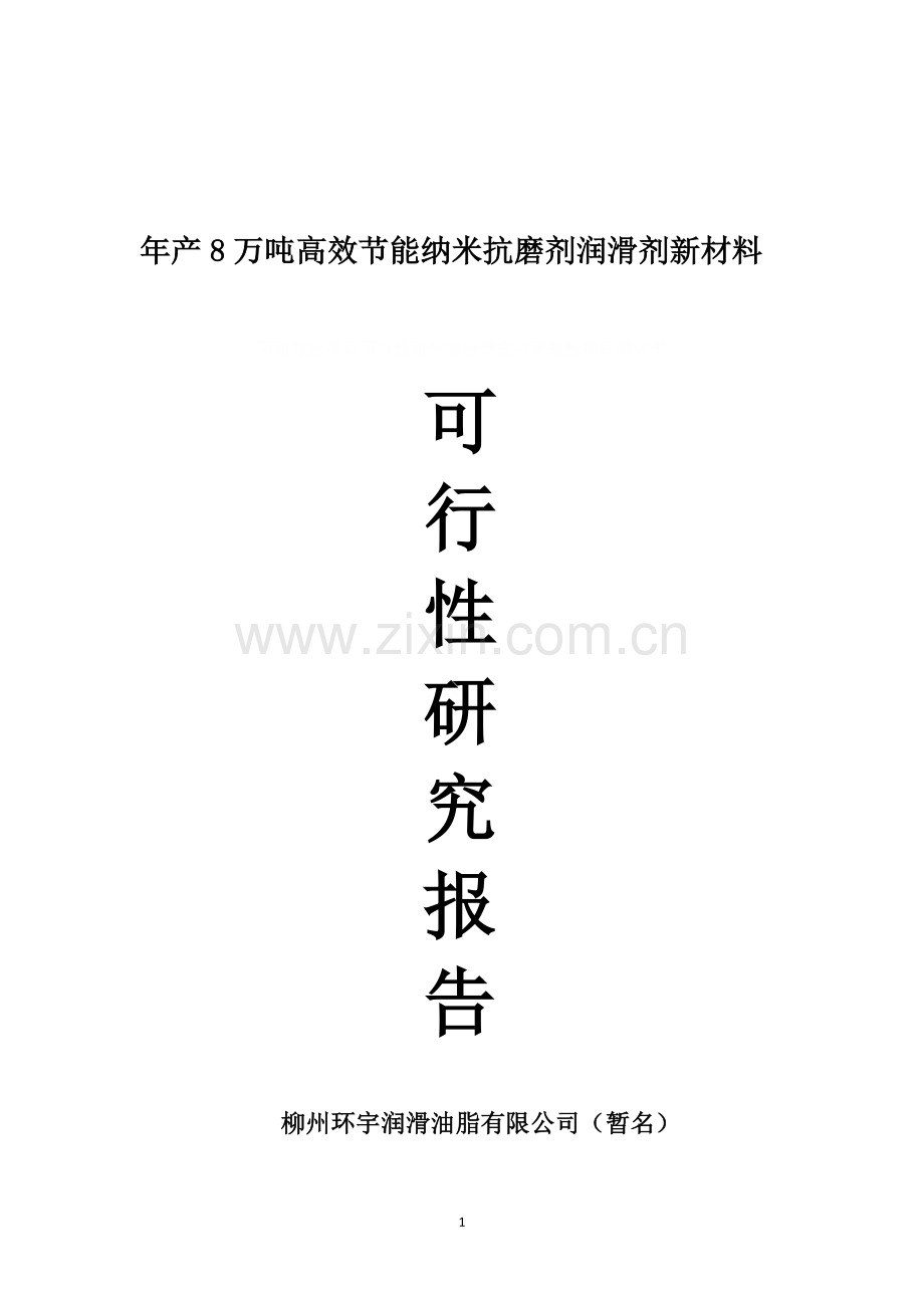 年产8万吨高效投资节能纳米抗磨剂润滑剂新材料建设可行性研究报告建设可行性研究报告.doc_第1页