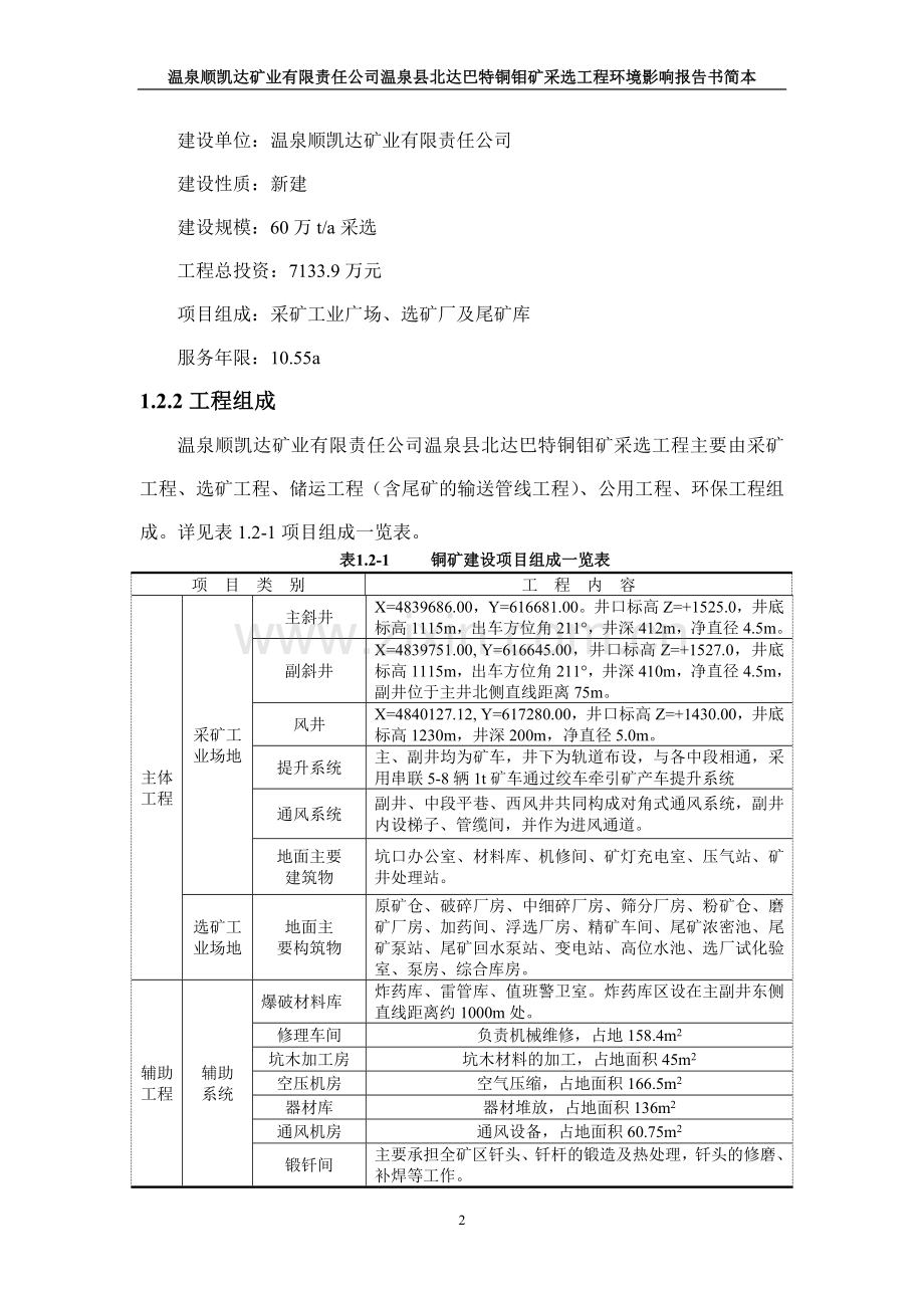 温泉顺凯达矿业有限责任公司温泉县北达巴特铜钼矿采选工程立项环境评估报告书.doc_第2页