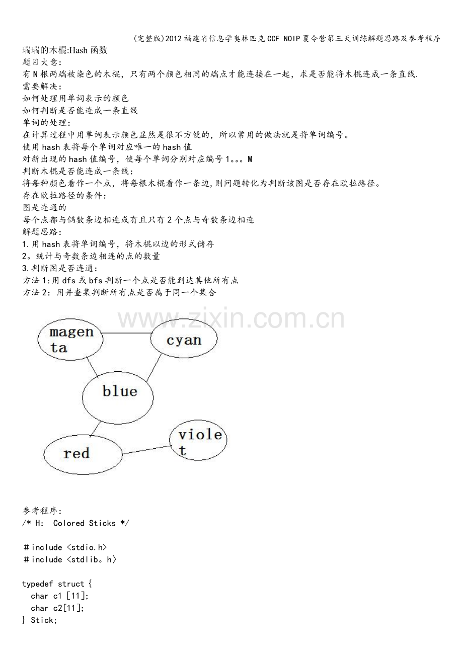 2012福建省信息学奥林匹克CCF-NOIP夏令营第三天训练解题思路及参考程序.doc_第1页