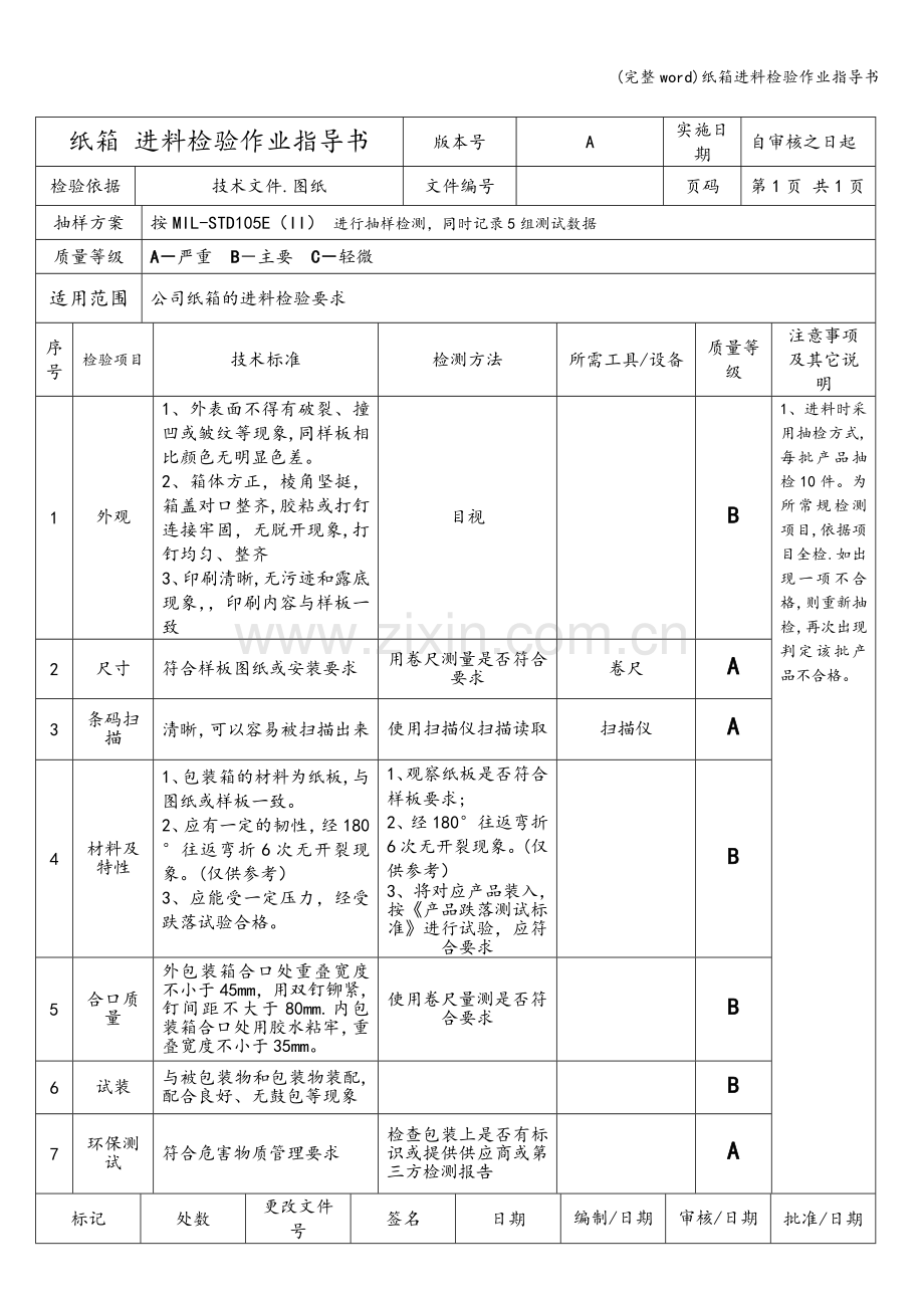 纸箱进料检验作业指导书.doc_第1页