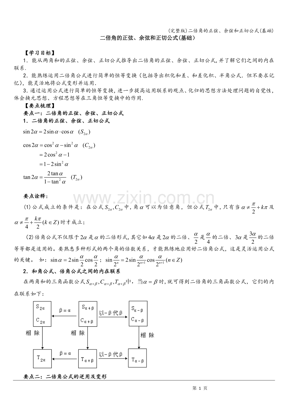 二倍角的正弦、余弦和正切公式(基础).doc_第1页