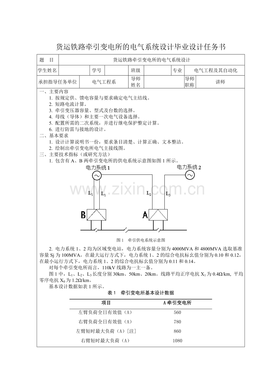 货运铁路牵引变电所的电气系统设计-毕业论文.doc_第1页