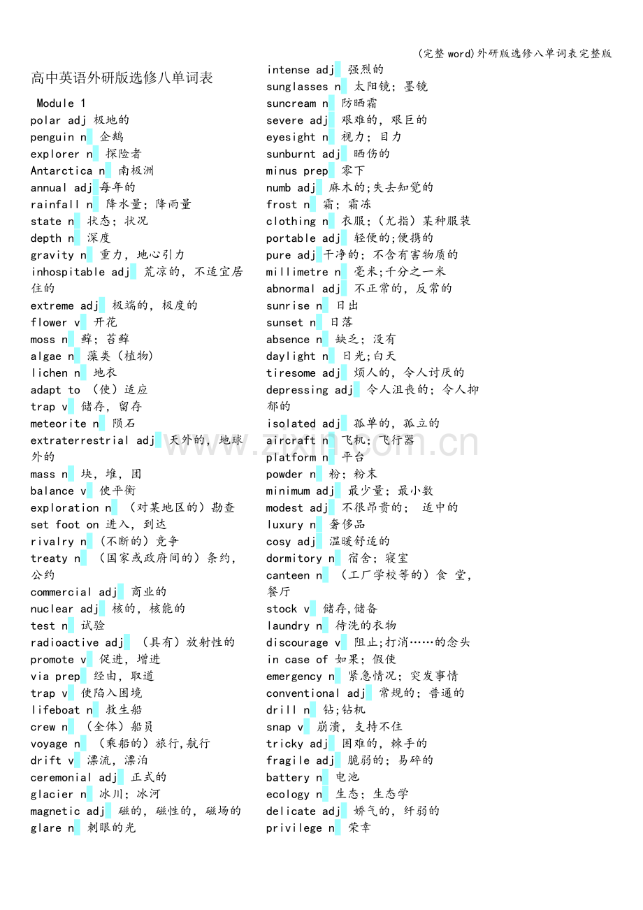 外研版选修八单词表.doc_第1页