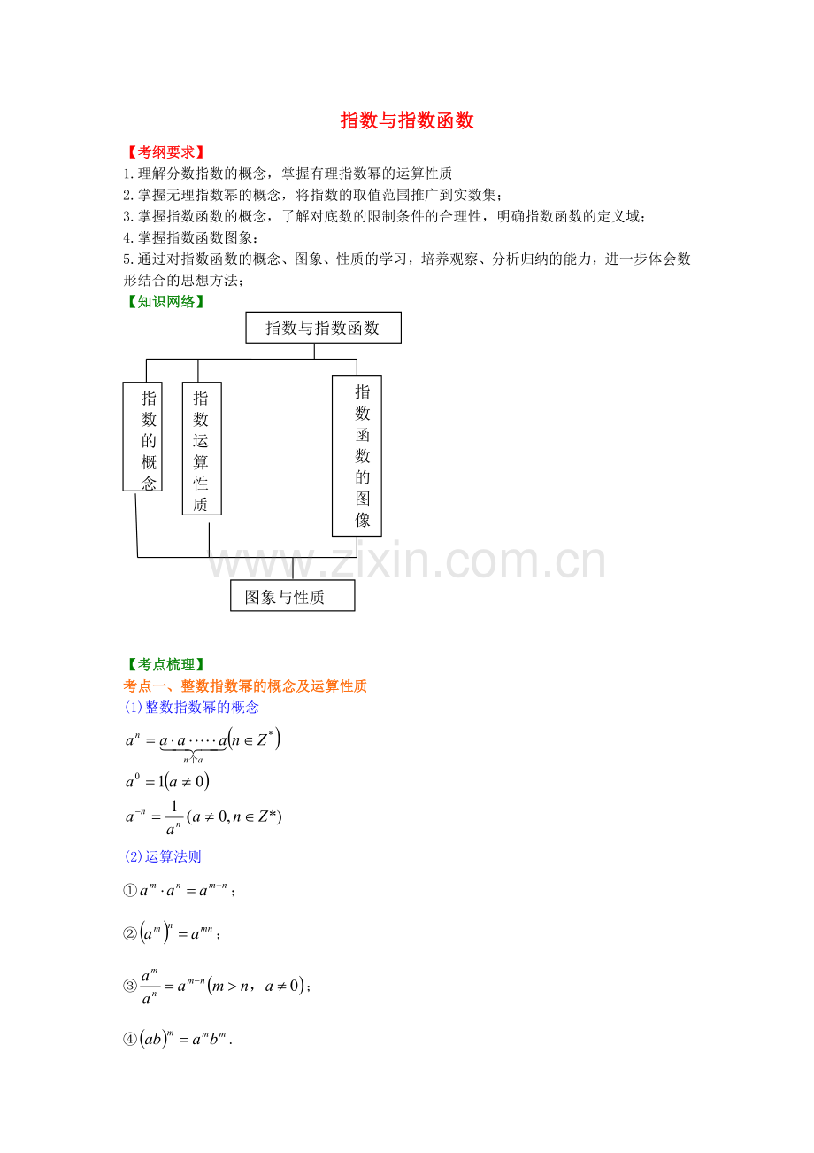 高考数学总复习-指数与指数函数知识梳理教案.doc_第1页