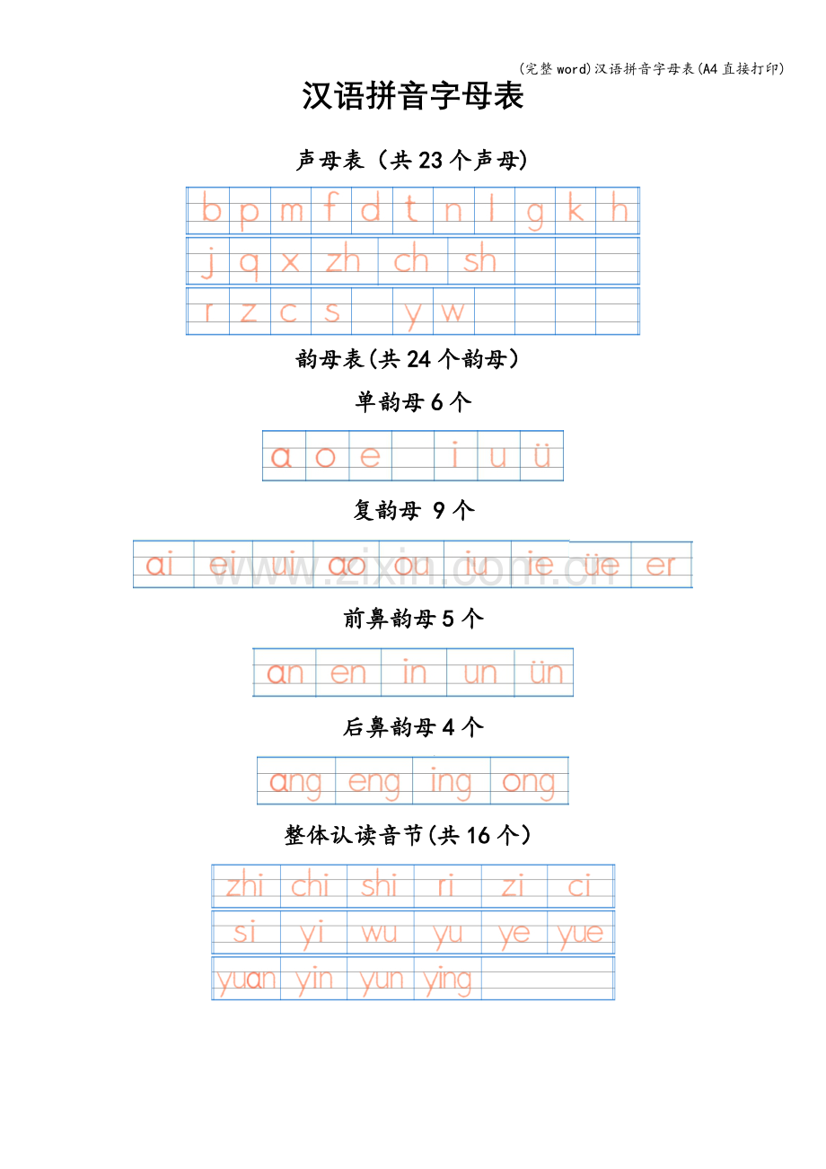 汉语拼音字母表(A4直接打印).doc_第1页