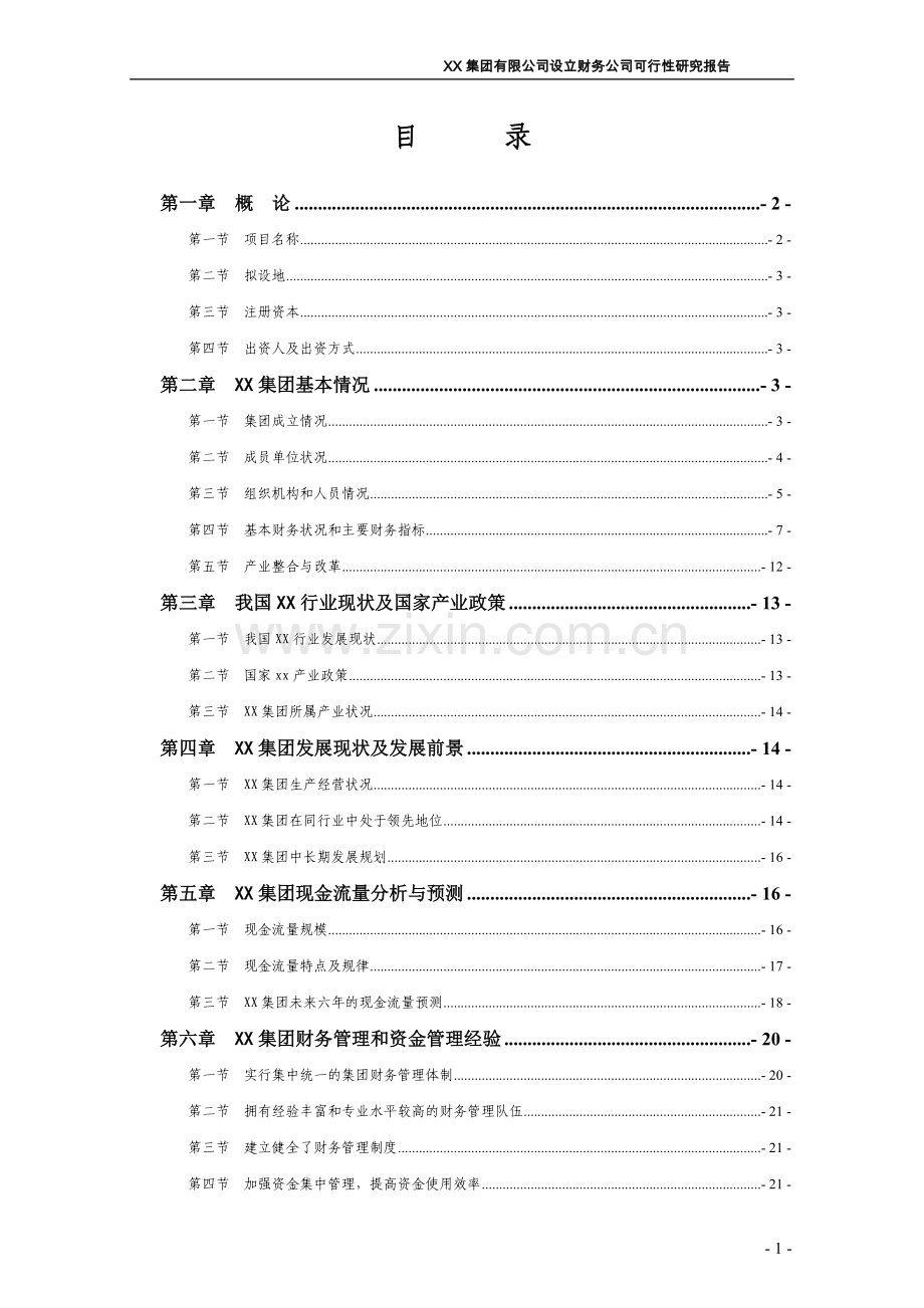 XX集团有限公司设立财务公司可行性研究报告.doc_第1页