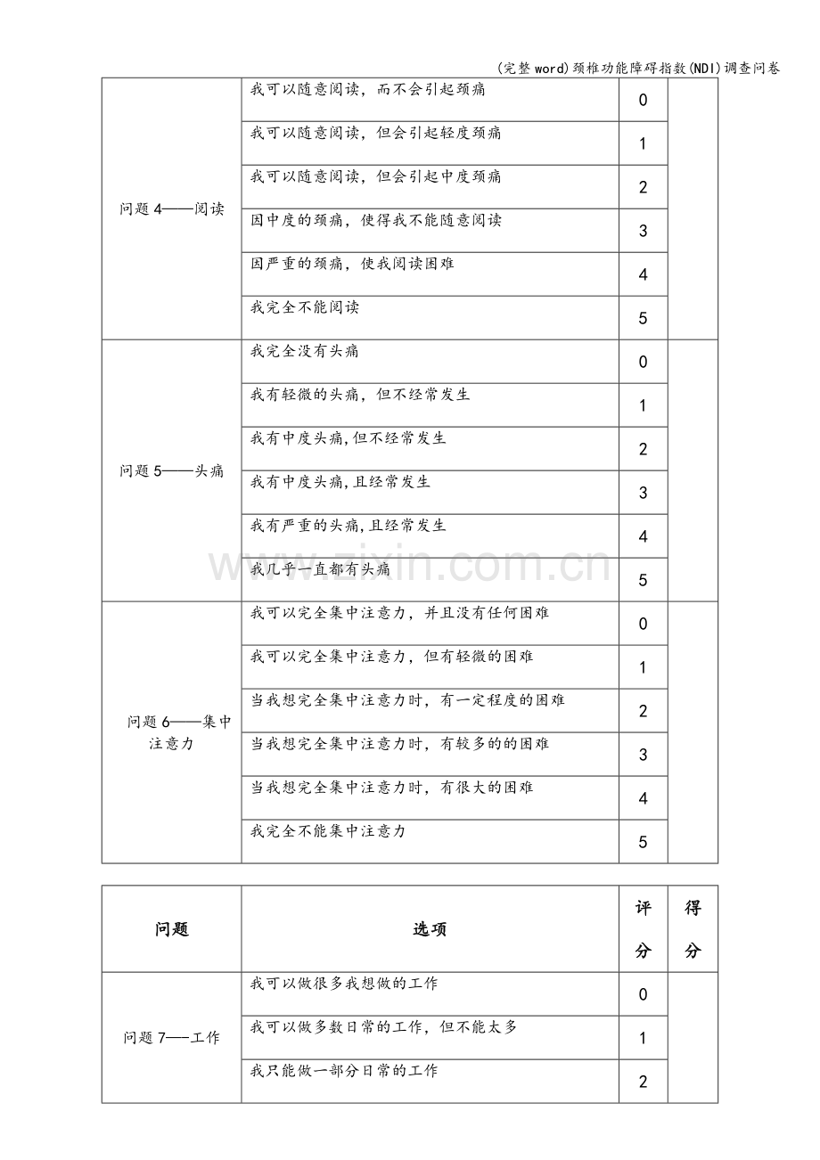 颈椎功能障碍指数(NDI)调查问卷.doc_第2页