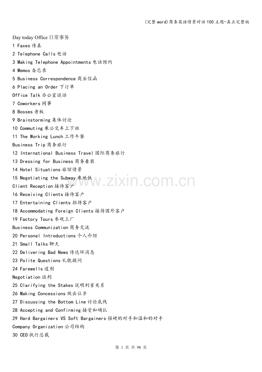 商务英语情景对话100主题-真正.doc_第1页
