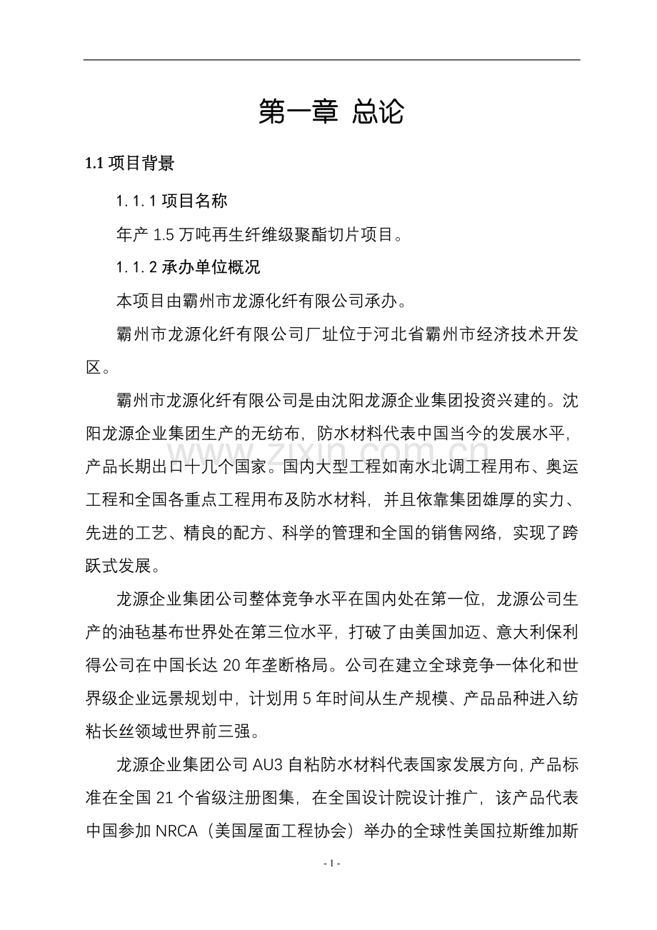 年产1.5万吨再生纤维级聚酯切片项目建设可行性研究报告.doc_第1页