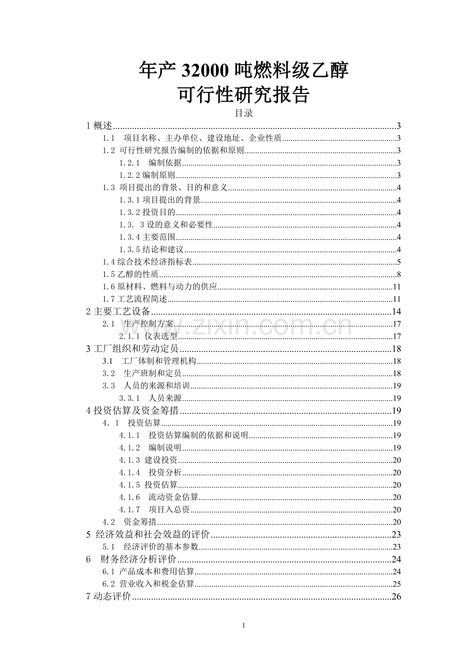 年产32000吨燃料级乙醇建设申请建设可研报告.doc_第1页