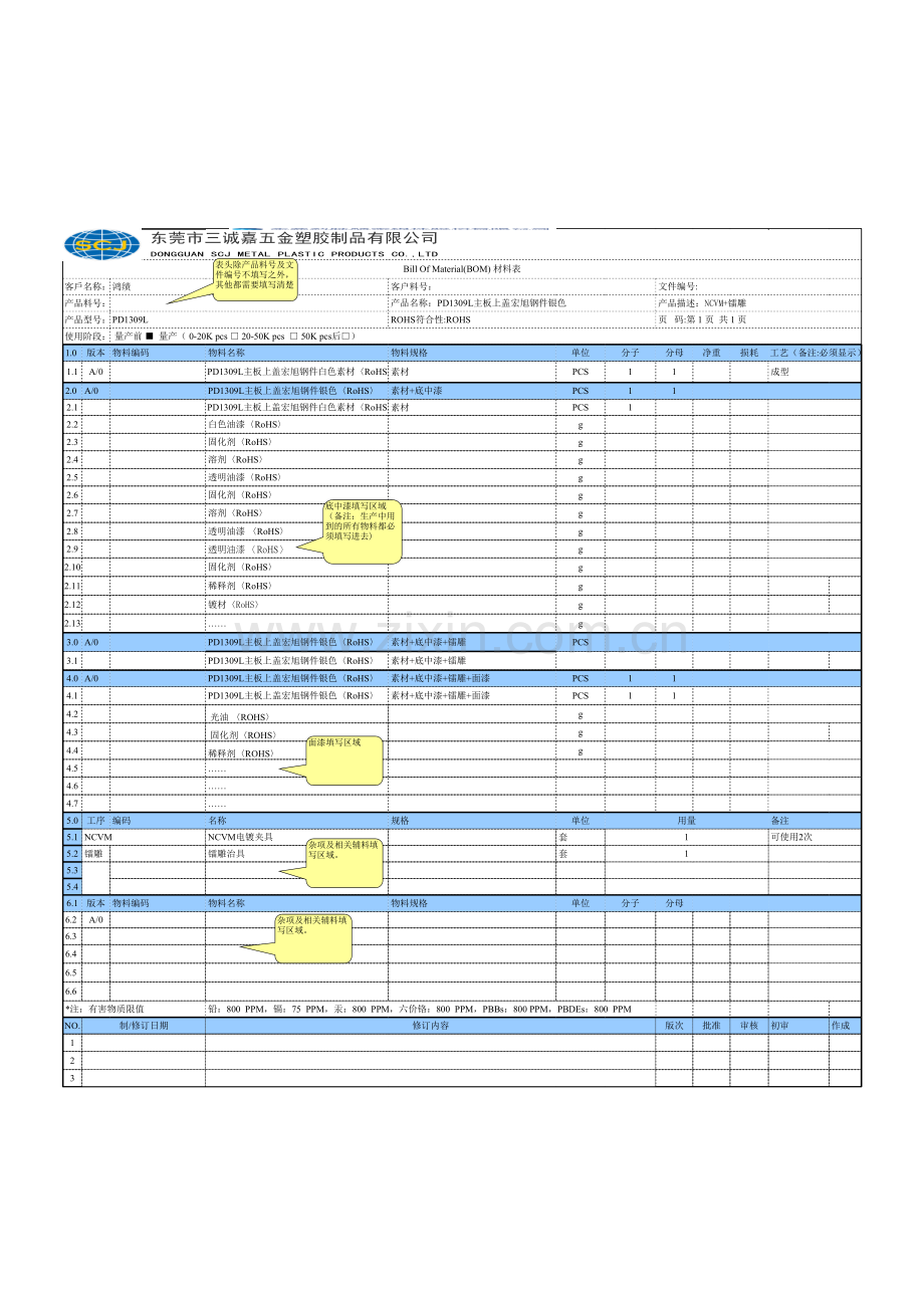 BOM表格模板.xls_第1页