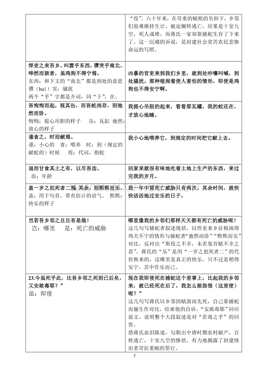 《捕蛇者说》精准原文译文对照表.doc_第3页