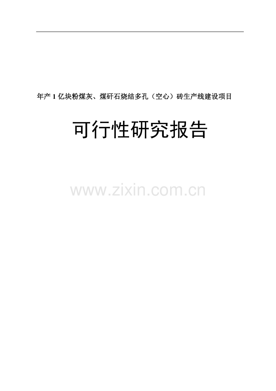 年产1亿块粉煤灰煤矸石烧结多孔空心砖生产线项目资金可行性研究报告.doc_第1页