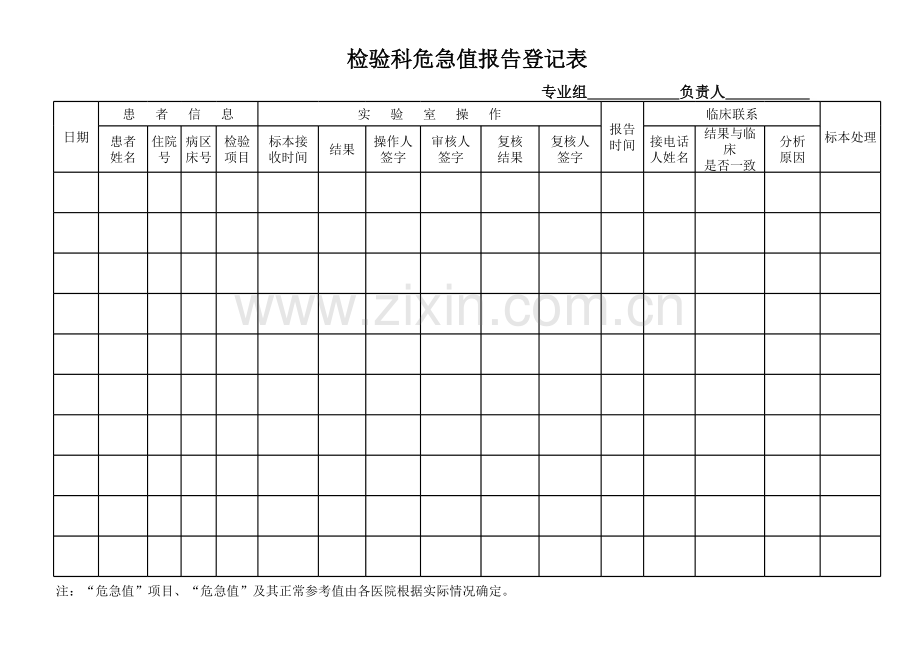 检验科危急值报告登记表.xls_第1页