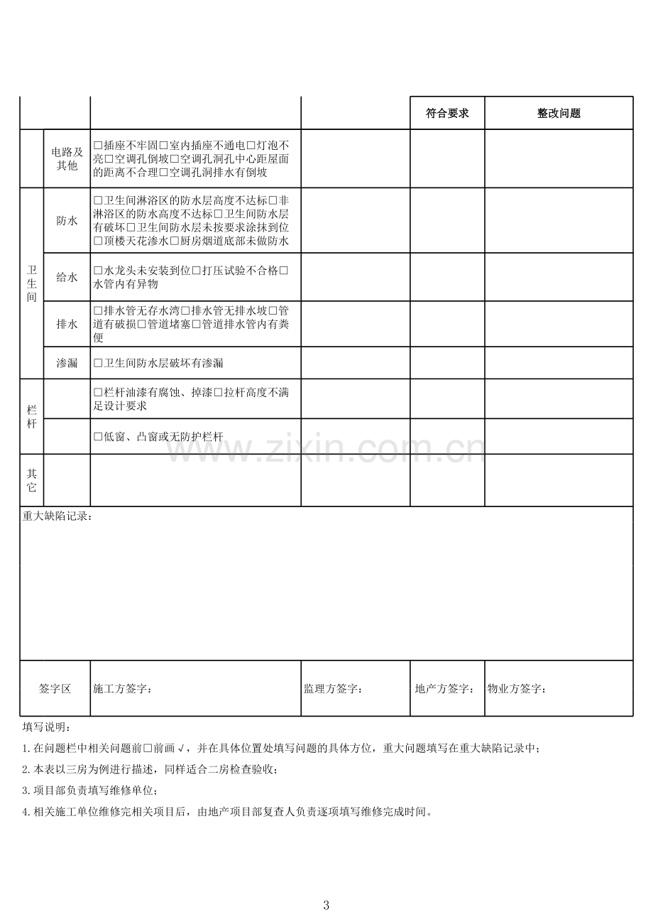 毛坯房分户验收记录表.xls_第3页