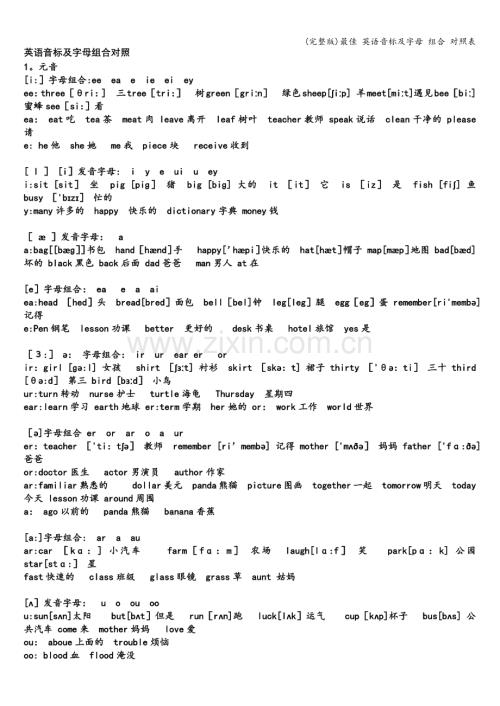 最佳-英语音标及字母-组合-对照表.doc