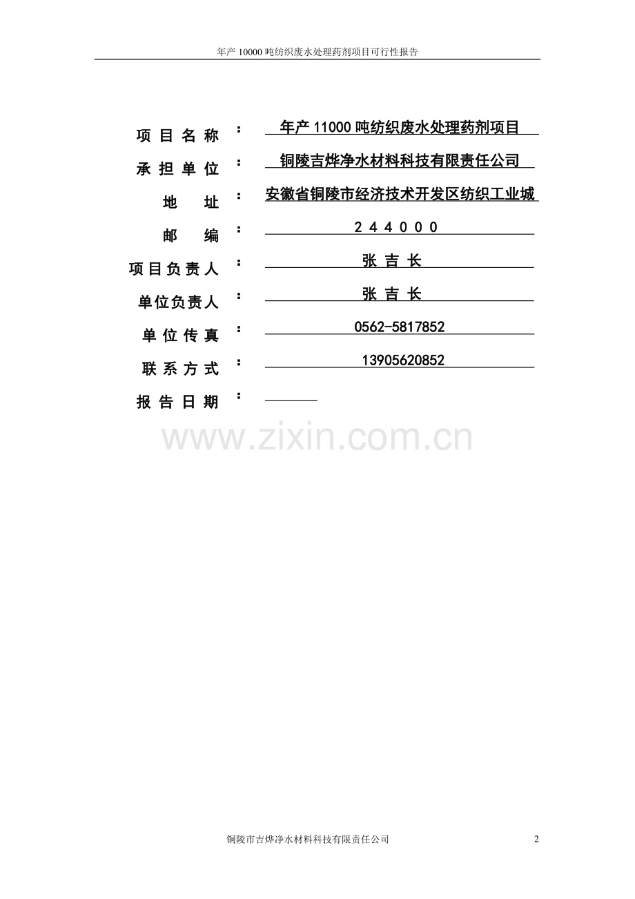 年产10000吨纺织废水处理药剂项目可行性报告.doc_第2页