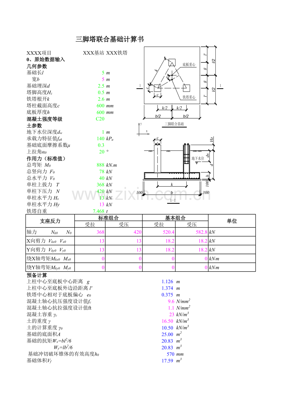 三角塔铁塔基础计算书.xls_第1页